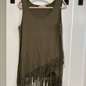 Plus Size 1X, Olive Green, Asymmetrical, Fringed Tank Top!!